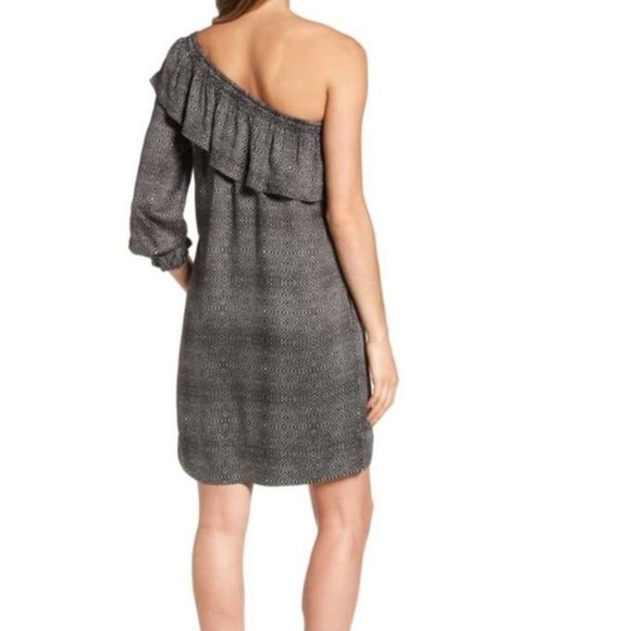 Anthropologie Velvet by Graham & Spencer Black Print One Shoulder Shift Dress S - Picture 3 of 16